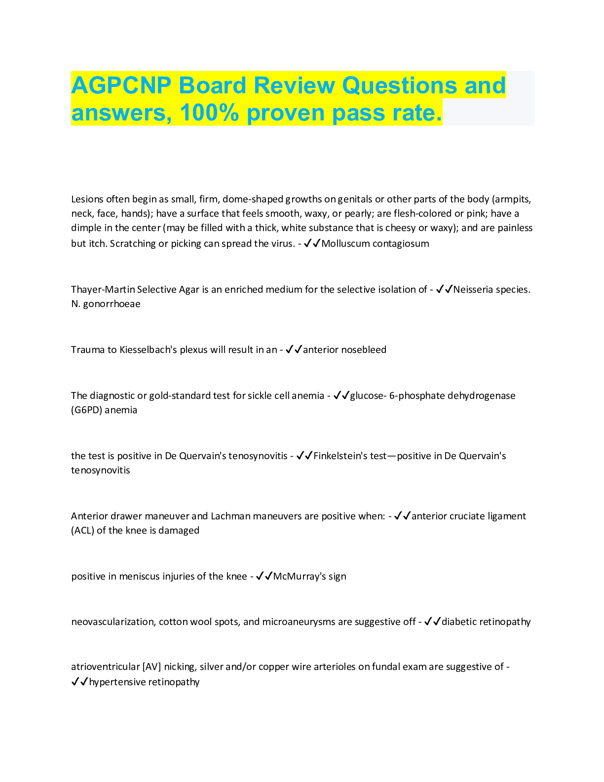 Preview image for AGPCNP Board Review Questions and  answers, 100% proven pass rate